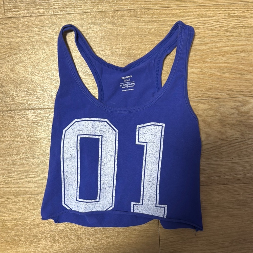 Blue Old Navy Crop Top with White Print
